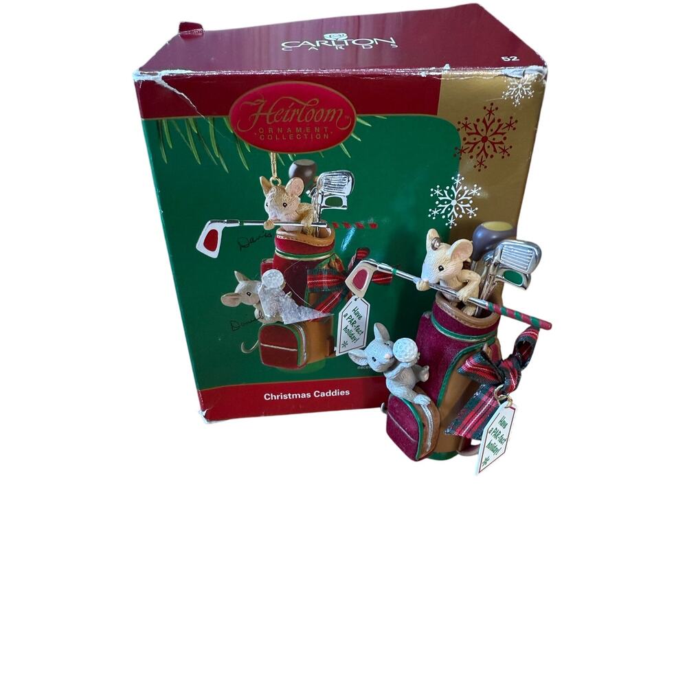 Vintage Carlton Cards Christmas Caddies Mice golf ornament
